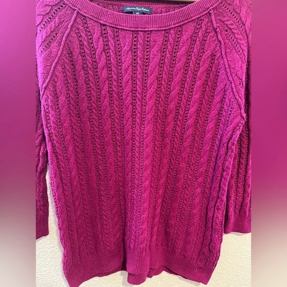 American Eagle Y2K Cable Knit Crewneck Sweater Fuchsia Purple Medium - Picture 4 of 11